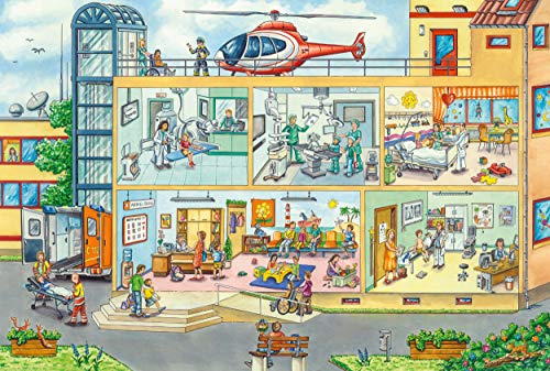 Schmidt Spiele 56374 Im Kinderkrankenhaus, 40 Teile Kinderpuzzle, mit Stethoskop, Bunt von Schmidt Spiele