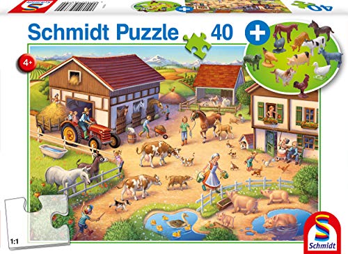 Schmidt Spiele 56379 Lustiger, 40 Teile Kinderpuzzle, mit Bauernhof-Set, Bunt von Schmidt Spiele