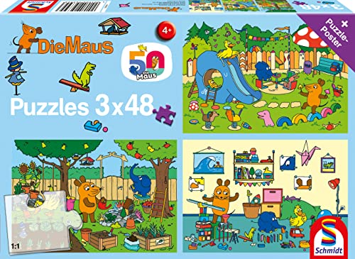 Schmidt Spiele 56394 EIN Tag mit der Maus, 3x48 Teile Kinderpuzzle, bunt von Schmidt