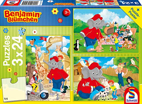 Schmidt Spiele 56400 Benjamin Bluemchen, Zoo, 3x24 Teile Kinderpuzzle, Bunt von Schmidt Spiele