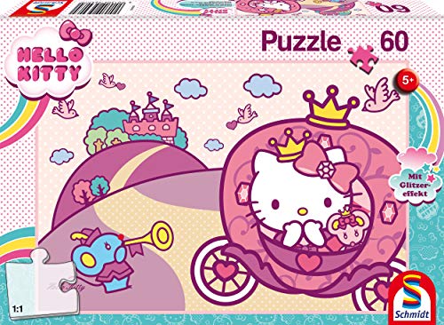 Schmidt Spiele 56407 Hello, Glitzerpuzzle, Prinzessin Kitty, 60 Teile Kinderpuzzle, Bunt von Schmidt Spiele