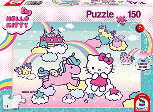 Schmidt Spiele 56408 Unicorn Hello Kitty, Glitzerpuzzle, Kittys Einhorn, 150 Teile Kinderpuzzle, Bunt von Schmidt Spiele