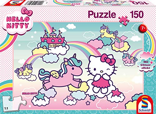 Schmidt Spiele 56408 Hello Kitty, Glitzerpuzzle, Kittys Einhorn, 150 Teile Kinderpuzzle, bunt von Schmidt