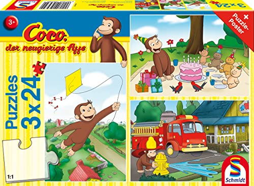 Schmidt Spiele 56432 Coco der neugierige AFFE, Spaß, 3x24 Teile Kinderpuzzle, bunt von Schmidt Spiele