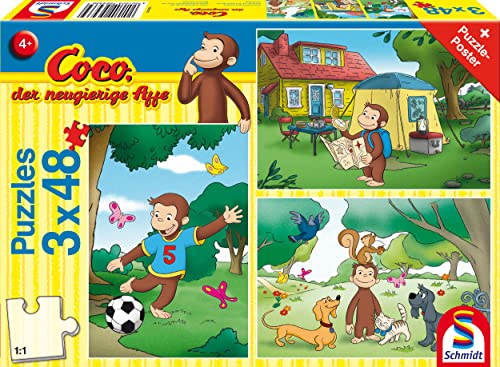 Schmidt Spiele 56433 Coco der neugierige AFFE, Mein Freund, 3x48 Teile Kinderpuzzle, Cartoon, bunt von Schmidt