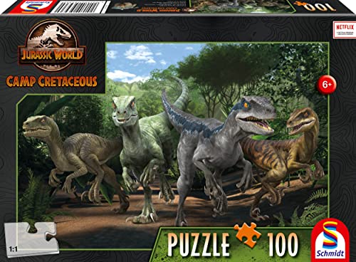 Schmidt Spiele 56436 Jurassic World, Neue Abenteuer, Das Velociraptor Rudel, 100 Teile Kinderpuzzle, Mehrfarbig von Schmidt Spiele