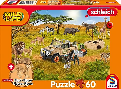 Schmidt Spiele 56466 Wild Life, In der Sarvanne, 60 Teile, mit Add-on (eine Original Figur Löwenjunge) Kinderpuzzle von Schmidt Spiele
