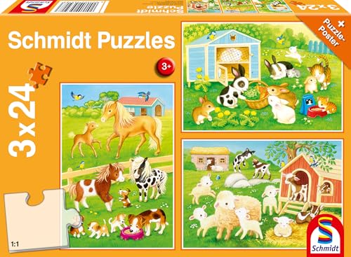 Schmidt Spiele 56518 Niedliche Haustiere, 3x24 Teile Kinderpuzzle von Schmidt