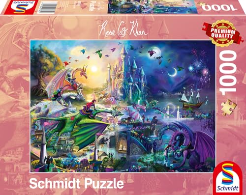 Schmidt Spiele 57585 Rose Cat Khan, Nächtlicher Drachen-Wettstreit, 1000 Teile Puzzle von Schmidt