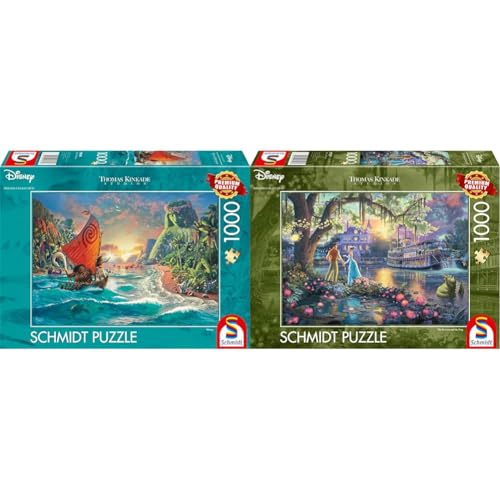 Schmidt Spiele 58030 Thomas Kinkade, Disney, Vaiana, Moana, 1000 Teile Puzzle, Normal & 57527 Thomas Kinkade, Disney, Froschkönig von Schmidt Spiele