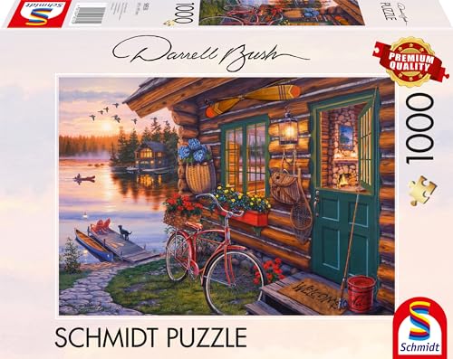 Schmidt Spiele 58531 Darrel Bush, Seehütte mit Fahrrad, 1000 Teile Puzzle, bunt von Schmidt Spiele