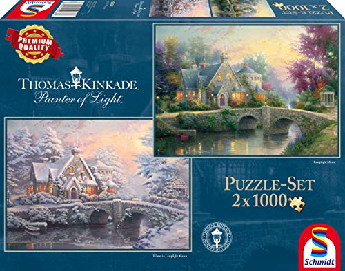 Schmidt Spiele 59468 Thomas Kinkade, Winter in Lamplight Manour, 2 x 1000 Teile Puzzle von Schmidt Spiele