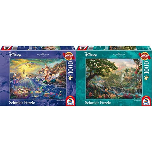 Schmidt Spiele 59479 Thomas Kinkade, Disney Kleine Meerjungfrau, Arielle, 1.000 Teile, Bunt, 693 x 493 mm & 59473 Thomas Kinkade 59473-Thomas, Disney Dschungelbuch, Puzzle, 1000 Teile, Bunt von Schmidt Spiele