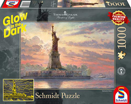 Schmidt Spiele 59498 Thomas Kinkade, Freiheitsstatue in der Abenddämmerung, Glow in The Dark, 1000 Teile Puzzle, Bunt von Schmidt Spiele