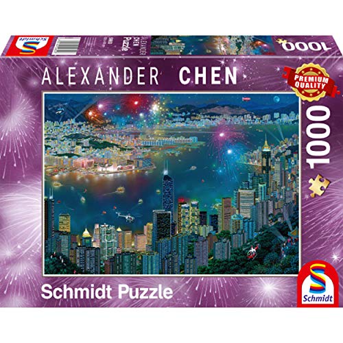 Schmidt Spiele 59650 Alexander Chen, Feuerwerk über Hongkong, 1.000 Teile Puzzle, Bunt von Schmidt Spiele