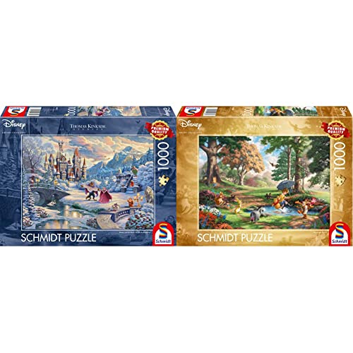 Schmidt Spiele 59671 Thomas Kinkade, Disney, Die Schöne und das Biest, Zauberhafter Winterabend, 1000 Teile Puzzle, Bunt & 59689 Thomas Kinkade, Disney, Winnie The Pooh, 1.000 Teile Puzzle, Bunt von Schmidt Spiele