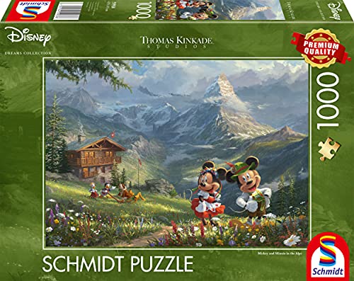 Schmidt Spiele 59938 Thomas Kinkade, Disney, Mickey & Minnie in den Alpen, 1.000 Teile Puzzle, Bunt von Schmidt Spiele