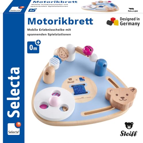 Schmidt Spiele 64309 Motorikbrett, Kleinkindspielzeug aus Holz 16 cm, Steiff by Selecta von Selecta