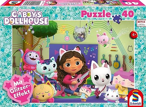 Schmidt Spiele Fantasie 56472 Gabby's Dollhouse, Glizerpuzzle, MIAU-ziger Partyspaß, 40 Teile Kinderpuzzle von Schmidt Spiele