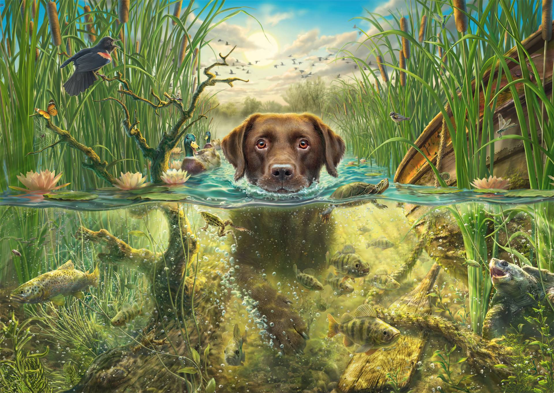 Schmidt Spiele Hundeliebe, Brauner Labrador im Kühlen Nass 1000 Teile Puzzle Schmidt-Spiele-58572 von Schmidt Spiele