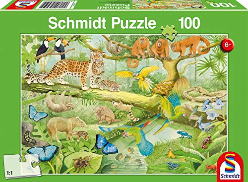 Schmidt Spiele SCH56250 Tiere im Regenwald, Kinderpuzzle, 100 Teile, grün von Schmidt Spiele