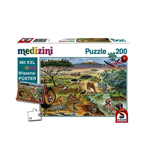 Schmidt Spiele Puzzle 56292 Kinderpuzzle, Tiere in Ostafrika Medizini (inklusive Poster), 200 Teile von Schmidt Spiele