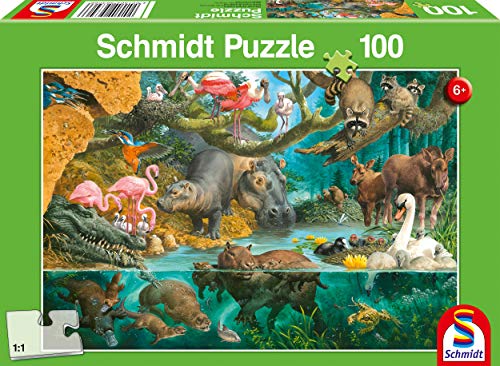 Schmidt Spiele Puzzle 56306 Tierfamilien am Ufer 100 Teile Kinderpuzzle, bunt von Schmidt Spiele