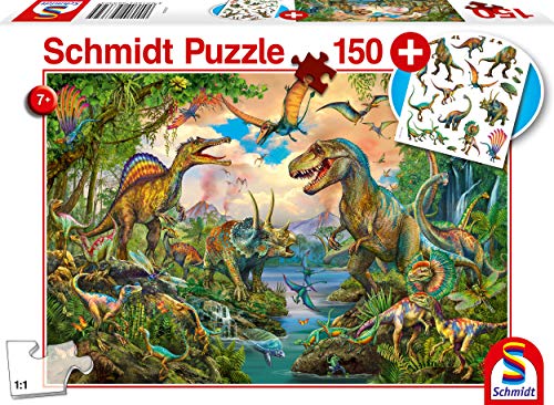 Schmidt Spiele Puzzle 56332 Wilde Dinos, inklusive Tattoos Dinosaurier,Kinderpuzzle,150 Teile, bunt von Schmidt Spiele