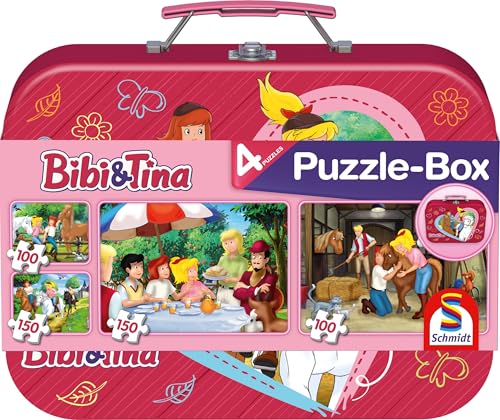 Schmidt Spiele 56509 Bibi und Tina, 4 Kinderpuzzle im Metallkoffer, 2x100 und 2x150 Teile von Schmidt Spiele