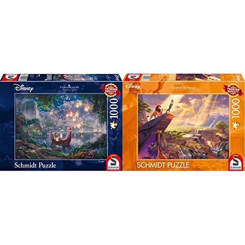 Schmidt Spiele Puzzle 59480 - Thomas Kinkade, Disney Rapunzel, 1.000 Teile Puzzle & 59673 Thomas Kinkade, Disney, König der Löwen, 1.000 Teile Puzzle, Bunt von Schmidt Spiele