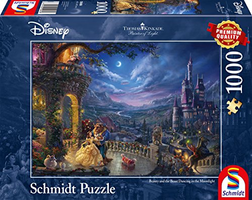 Schmidt Spiele 59484 Thomas Kinkade, Disney Die Schöne und das Biest, Tanz im Mondlicht, 1000 Teile Puzzle von Schmidt Spiele