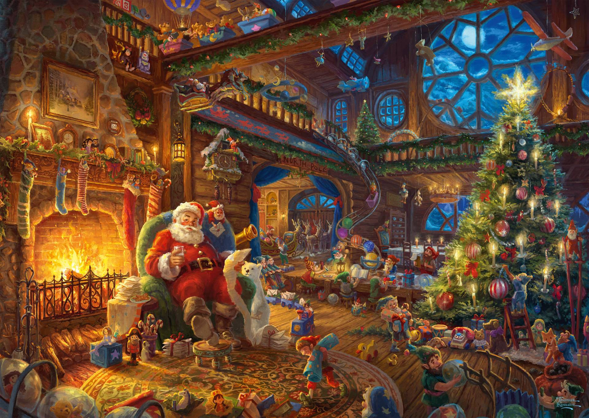 Schmidt Spiele Thomas Kinkade - Santa Claus and His Secret Helper 1000 Teile Puzzle Schmidt-Spiele-59494 von Schmidt Spiele