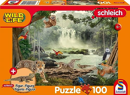 Schmidt Spiele 56467 Wild Life, Im Regenwald, 100 Teile, mit Add-on (eine Original Figur Krokodiljunges) Kinderpuzzle von Schmidt