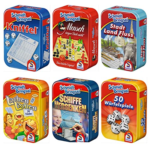 Schmidt Spiele Schmidt Bringsel Seeschlacht/Lachen Lachen/Stadt, Land, Fluss/Yahtzee/Ludo/50 Würfelspiel von Schmidt Spiele