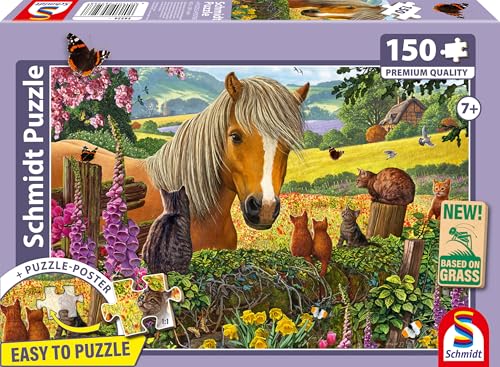 Schmidt Spiele 56526 Süßer Besuch auf der Pferdekoppel, 150 Teile Kinderpuzzle aus Graspappe von Schmidt
