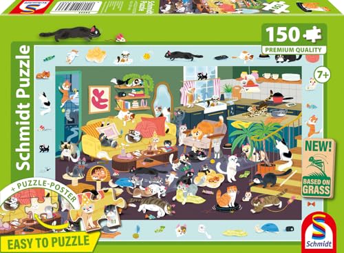 Schmidt Spiele 56533 Lustiges Katzen-Gewimmel, 150 Teile Kinderpuzzle aus Graspappe von Schmidt