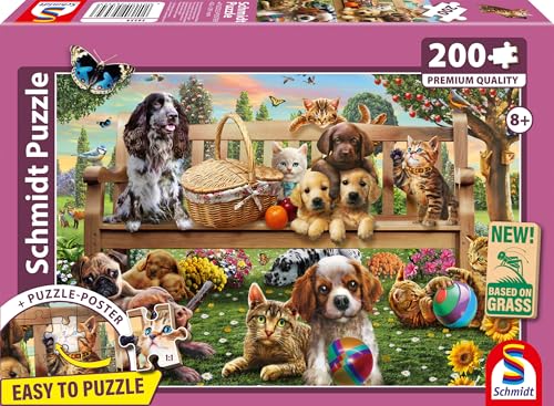 Schmidt Spiele 56534 Gartenpicknick für Hund und Katze, 200 Teile Kinderpuzzle aus Graspappe von Schmidt