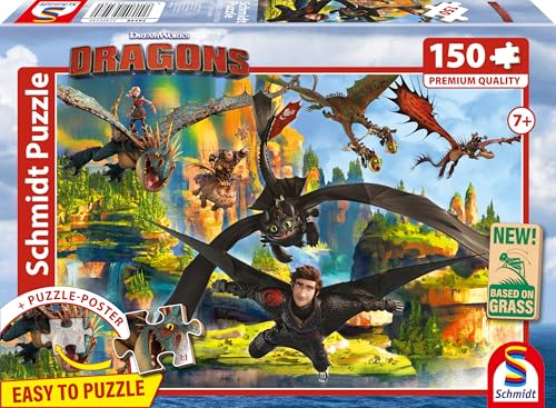 Schmidt Spiele 56548 Dragons, Fliegende Drachen, 150 Teile Kinderpuzzle aus Graspappe von Schmidt