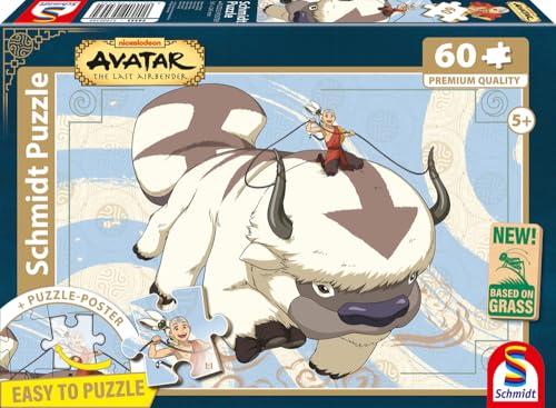 Schmidt Spiele 56553 Avatar, Appa und Aang, 60 Teile Kinderpuzzle aus Graspappe von Schmidt