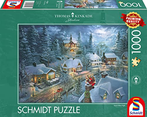 Schmidt Spiele 57529 Thomas Kinkade Weihnachtsmotiv, Santas Silent Night, 1000 Teile Puzzle, bunt [Exklusiv bei Amazon] von Schmidt