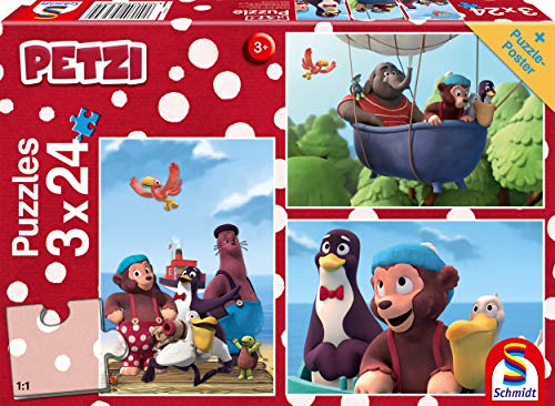 Schmidt Spiele Puzzle 56230 Petzi, Beste Freunde 3x24Teile Kinderpuzzle, bunt von Schmidt