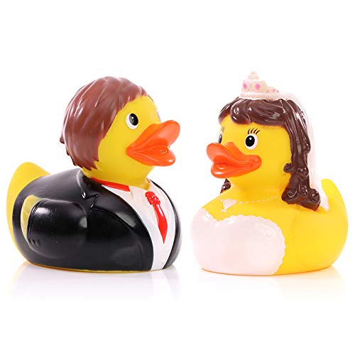 Schnabels Badeente Hochzeitspaar - 2er Set Braut & Bräutigam - Geschenk für Hochzeit Feier Wedding Verlobung Liebespaar Ehe Mann Frau - Spielzeug Quietsche-Ente Deko-Artikel Badewanne von Schnabels