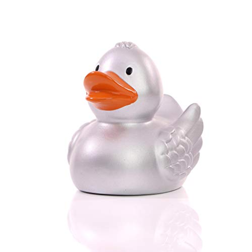 Schnabels Badeente Wings - Geschenk für Geburt Geburtstag Namenstag Kinder Baby Freund-in Mädchen Junge - lustig originell Glücksbringer - Spielzeug Quietsche-Ente Deko Badewanne (Silber) von Schnabels