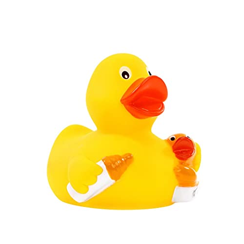 Schnabels Quietsche-Ente Nuckelflasche - Geschenk für Geburt Geburtstag Namenstag Kinder Baby Freund-in Mädchen Junge - Spielzeug Bade-Ente Badewanne Deko von Schnabels