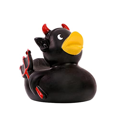 Schnabels Quietsche-Ente Teufel (schwarz) - Geschenk für Geburt Geburtstag Namenstag Kinder Baby Freund-in Mädchen Junge - Spielzeug Bade-Ente Badewanne Deko von Schnabels