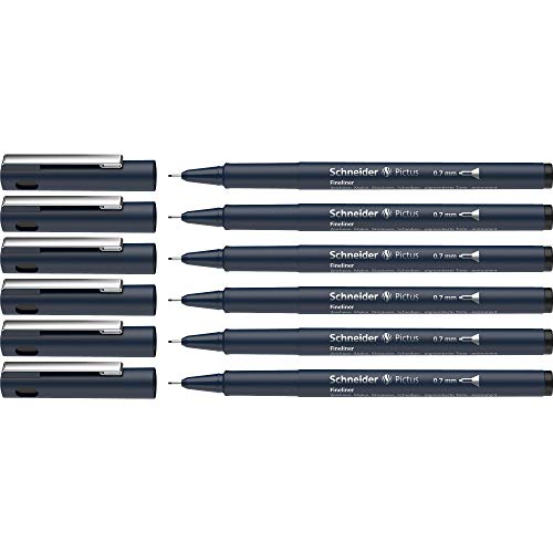 Schneider Pictus Fineliner (Strichstärke 0,7 mm, dokumentenechte Pigmentliner, metallgefasste Spitze, Gehäuse aus 85% recyceltem Kunststoff) 6er Pack, schwarz von PLAYMOBIL
