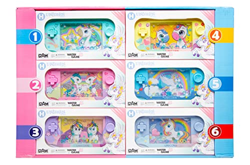 Schnooridoo Wasser-Geduldsiele Reisespiele 10 Sorten Einhorn Flamingo Dinosaurier Meerestiere Wilde Tiere Disc-Shoooter - Kindergeburtstag Mitgebsel (Einhorn, 18X10X2.3CM) von Schnooridoo