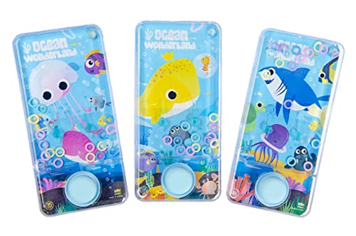 Schnooridoo Wasser-Geduldsiele Reisespiele 10 Sorten Einhorn Flamingo Dinosaurier Meerestiere Wilde Tiere Disc-Shoooter - Kindergeburtstag Mitgebsel (Meerestiere, 14X7X2CM) von Schnooridoo