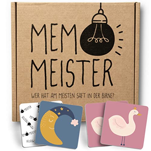 MEMO MEISTER Memo Spiel I Kinder 3-12 Jahre I Montessori Spielzeug, schult Konzentration + Merkfähigkeit I Kinderspielzeug mit 54 Karten/27 Paaren I extradicke Karten 4,5x4,5 cm I im Natur-Karton von Schöne Güter