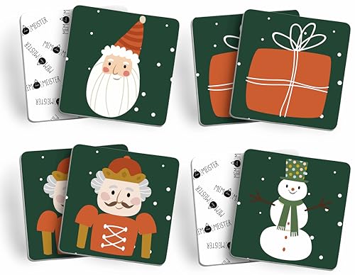 Memo Spiel I WEIHNACHTEN I Xmas Geschenk für Nikolaus und Weihnachten mit der Familie I Weihnachts Memo mit 44 Karten/22 Paaren I extradicke Karten 4,5x4,5 cm I im Natur-Karton von MEMO MEISTER von Schöne Güter